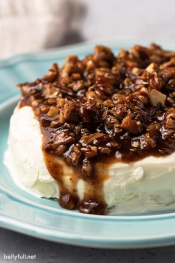 Close up French Quarter Cheese Spread with candied pecans