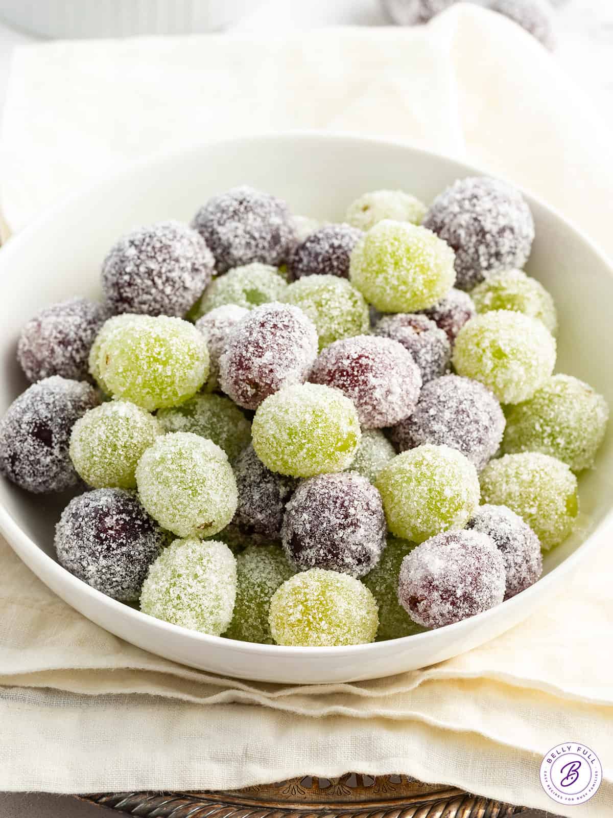 Sugared Prosecco Grapes in white bowl