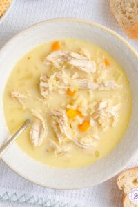overhead bowl of Avgolemono Soup