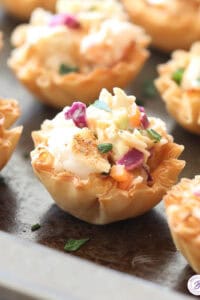 close up Mini Fish Tacos in phyllo shells