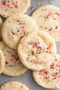 overhead pile of sugar cookies with sprinkles
