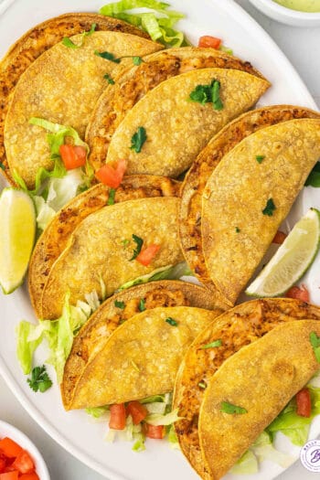 A platter of air fryer chicken tacos